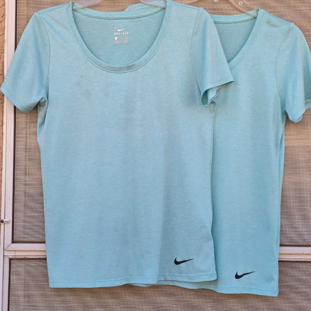 Set of 2 Nike- Womens Nike Logo Dri-Fit Seafoam Green workout Active Top Sz. L